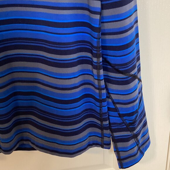 Asics Men's Sweater Top Size M Activewear 1/4 Zip Blue Stripped Pockets Warm - Picture 2 of 8